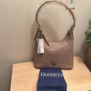 Dooney & Bourke Light Taupe Embossed Ostrich Fully Lined Hobo w/ Logo Dustbag